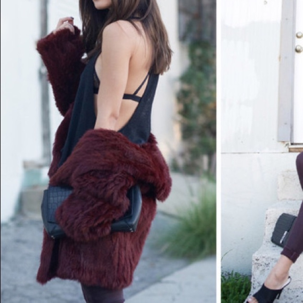 Oxblood Burgundy Rabbit Fur Bomber Jacket